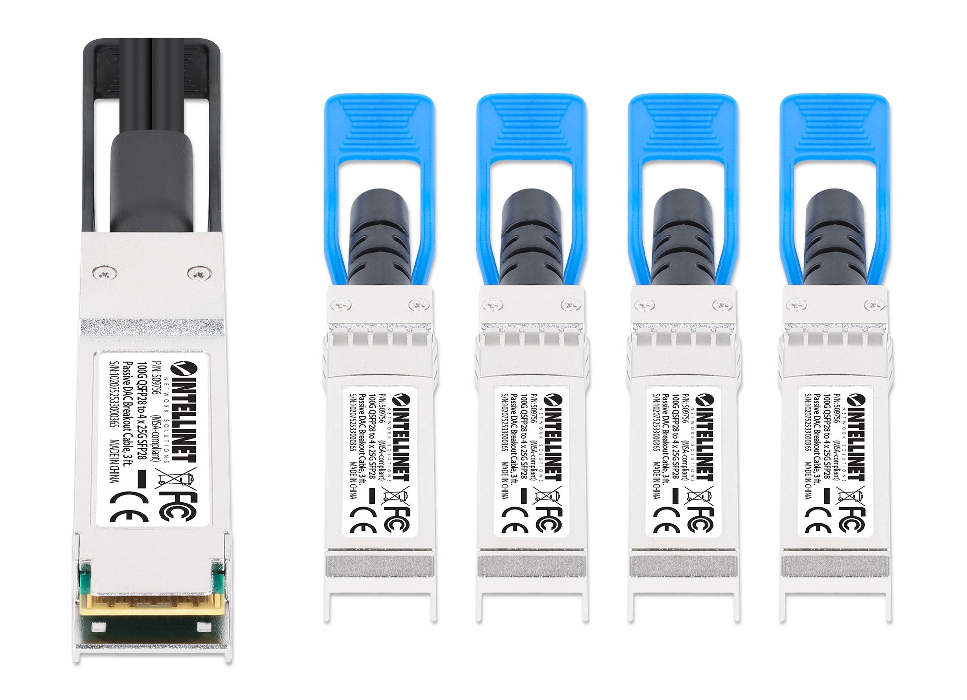 100G QSFP28 to 4 x 25G SFP28 Passive DAC Breakout Cable, 3 ft. Image 3