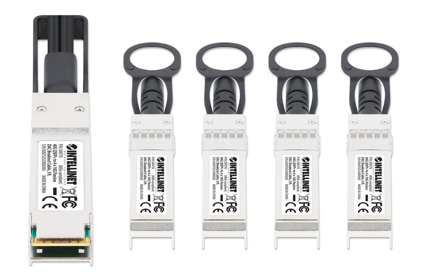 40G QSFP+ to 4 x 10G SFP+ Passive DAC Breakout Cable, 3 ft. Image 3