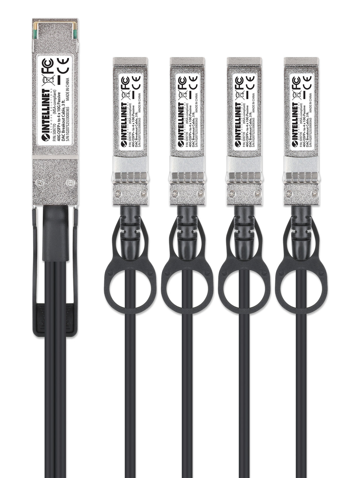 40G QSFP+ to 4 x 10G SFP+ Passive DAC Breakout Cable, 3 ft. Image 4