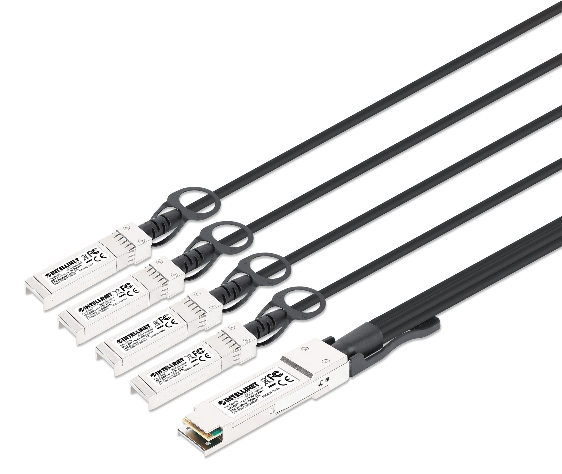 40G QSFP+ to 4 x 10G SFP+ Passive DAC Breakout Cable, 3 ft. Image 1
