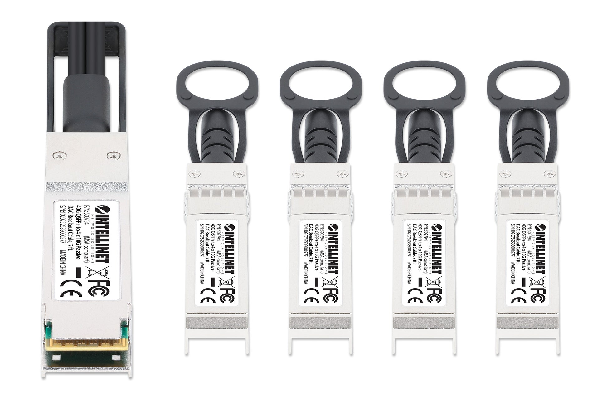 40G QSFP+ to 4 x 10G SFP+ Passive DAC Breakout Cable, 7 ft. Image 3