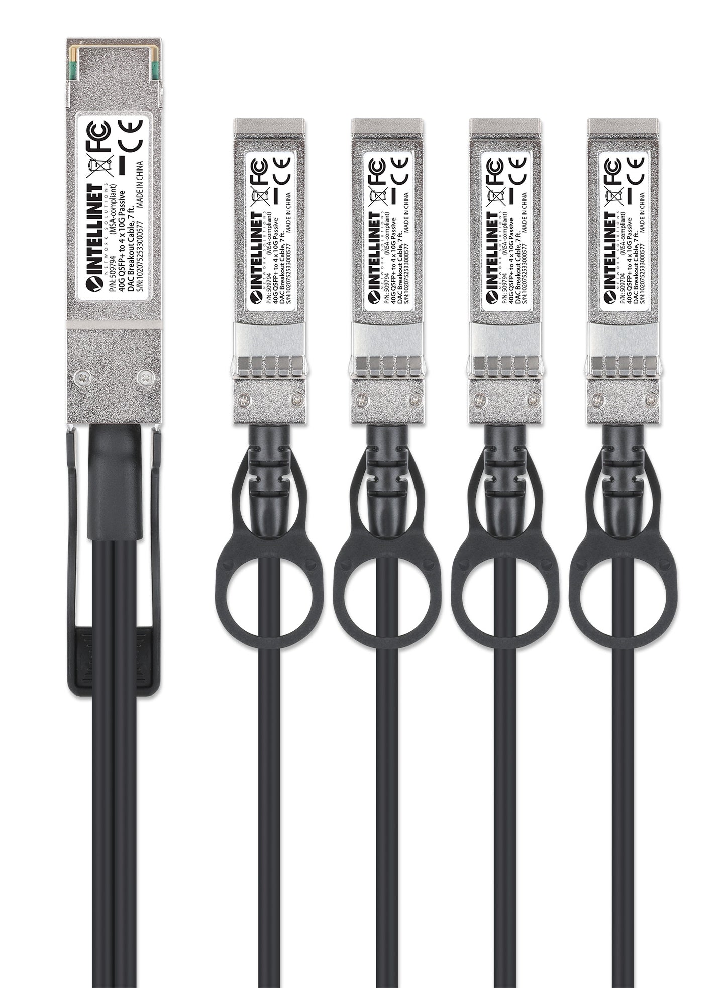 40G QSFP+ to 4 x 10G SFP+ Passive DAC Breakout Cable, 7 ft. Image 4