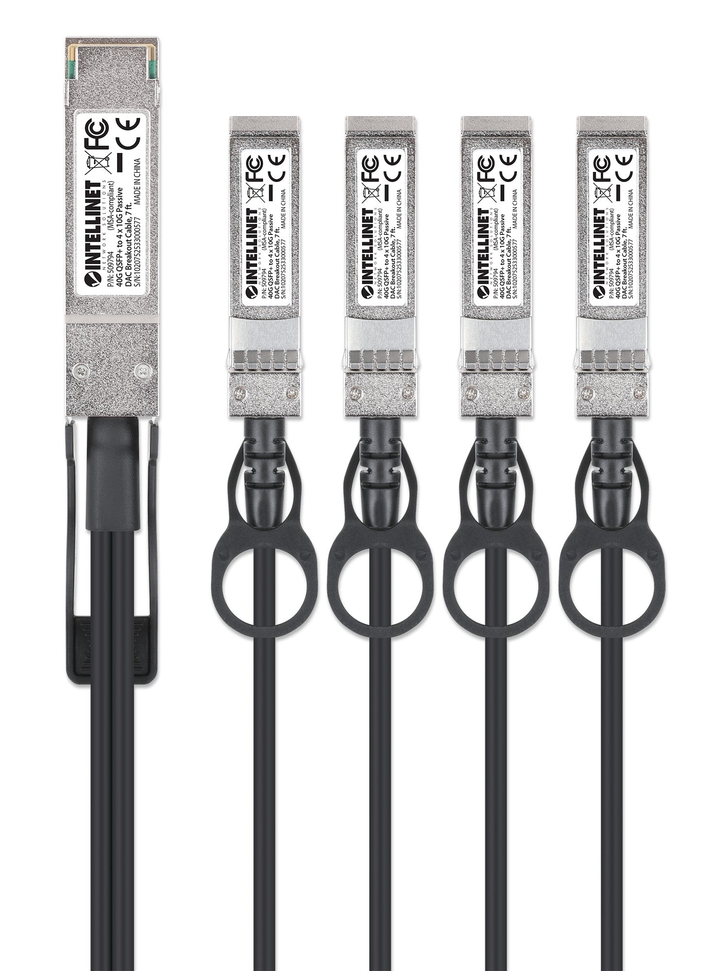 40G QSFP+ to 4 x 10G SFP+ Passive DAC Breakout Cable, 7 ft. Image 4