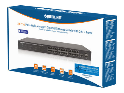 24-Port Gigabit Ethernet PoE+ Web-Managed Switch with 2 SFP Ports Packaging Image 2