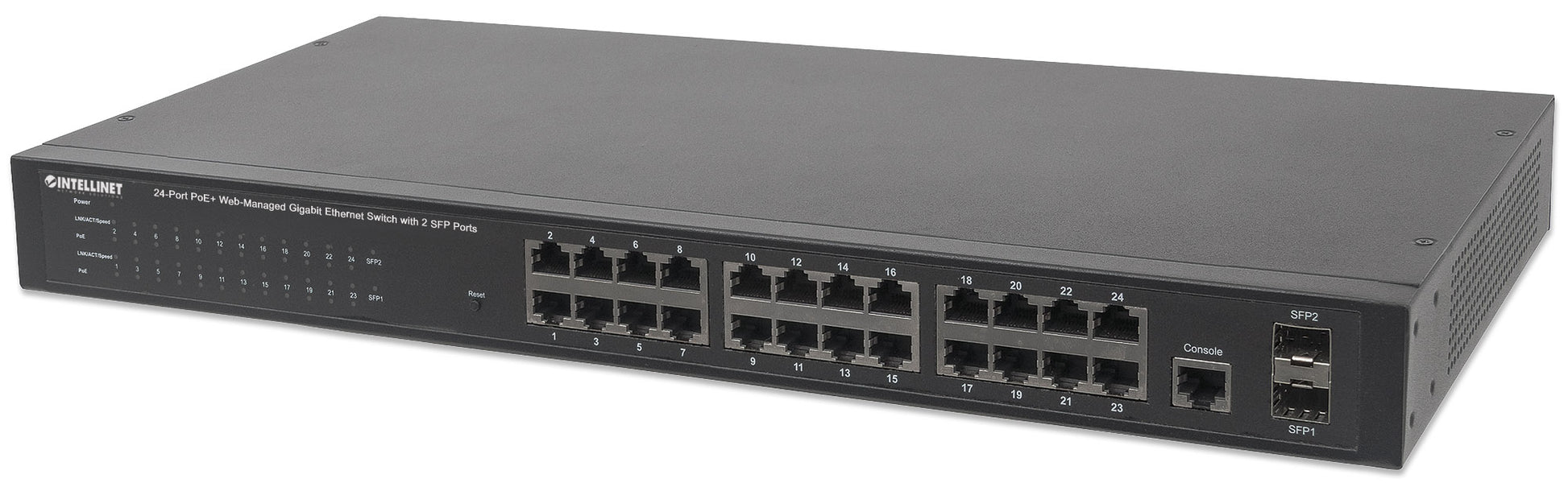 24-Port Gigabit Ethernet PoE+ Web-Managed Switch with 2 SFP Ports Image 1
