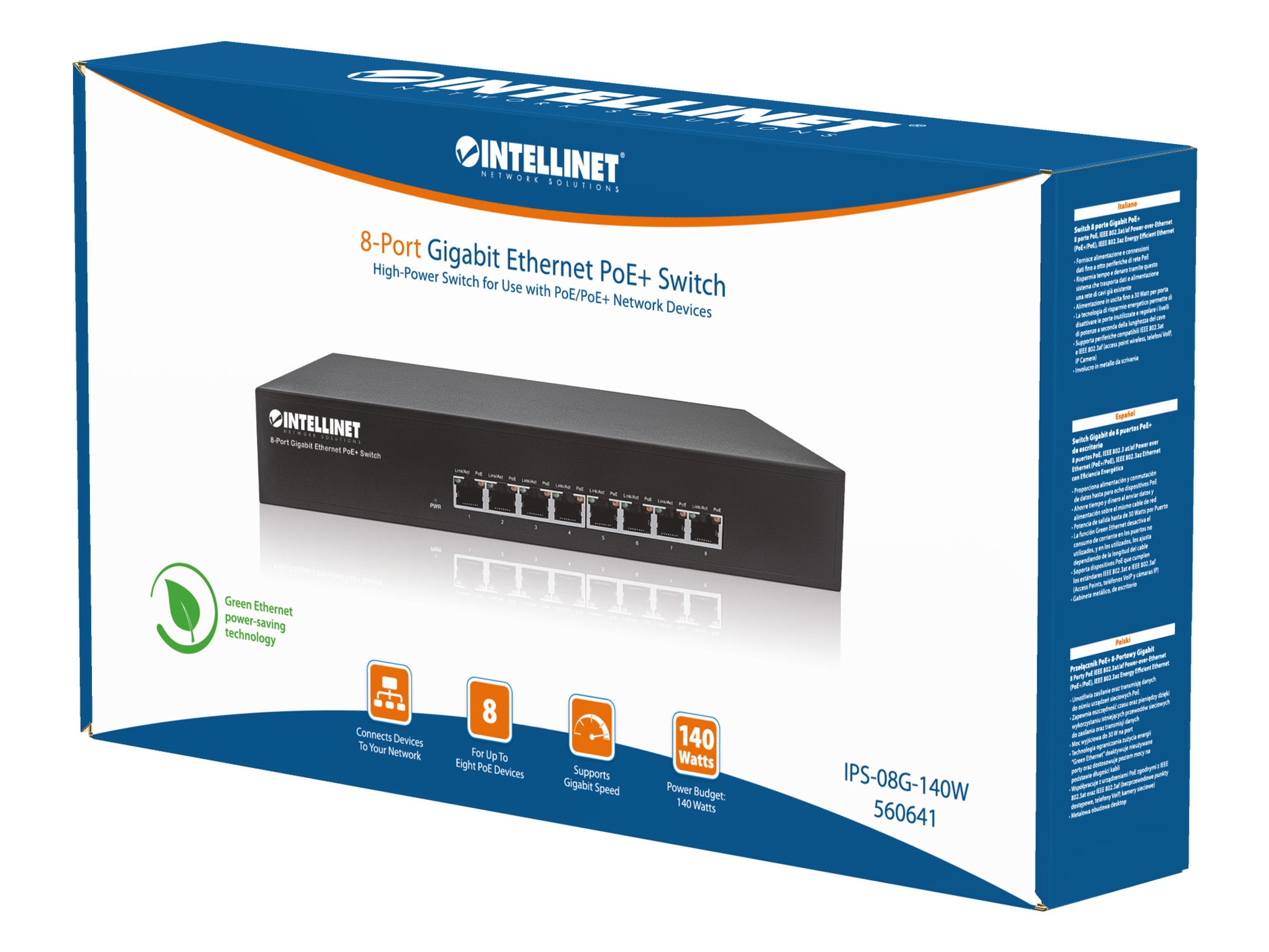 8-Port Gigabit Ethernet PoE+ Switch Packaging Image 2