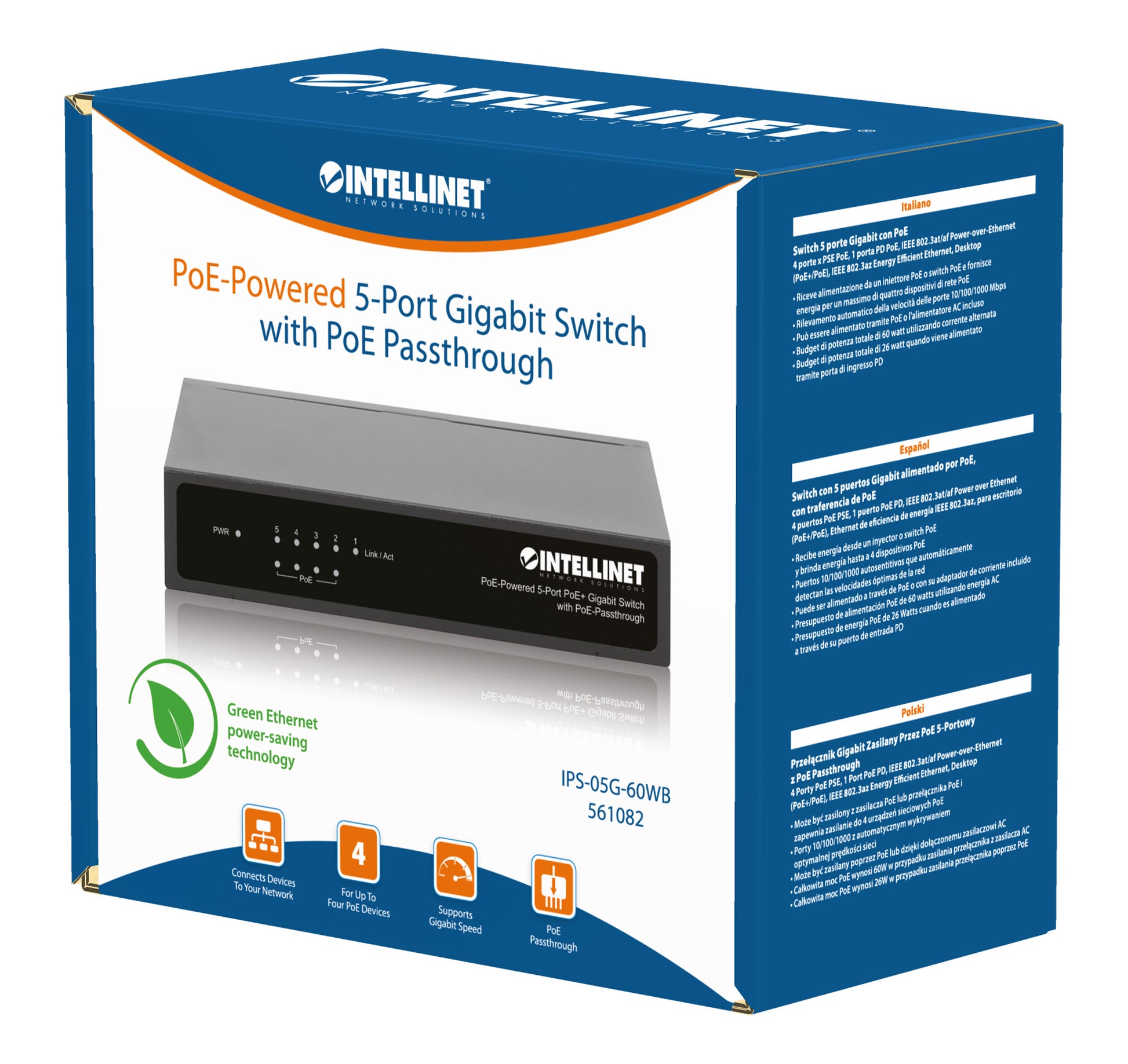 PoE-Powered 5-Port Gigabit Switch with PoE-Passthrough Packaging Image 2