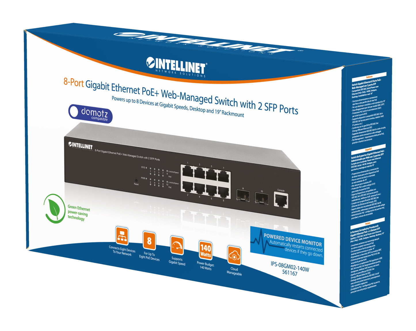 8-Port Gigabit Ethernet PoE+ Web-Managed Switch with 2 SFP Ports Packaging Image 2