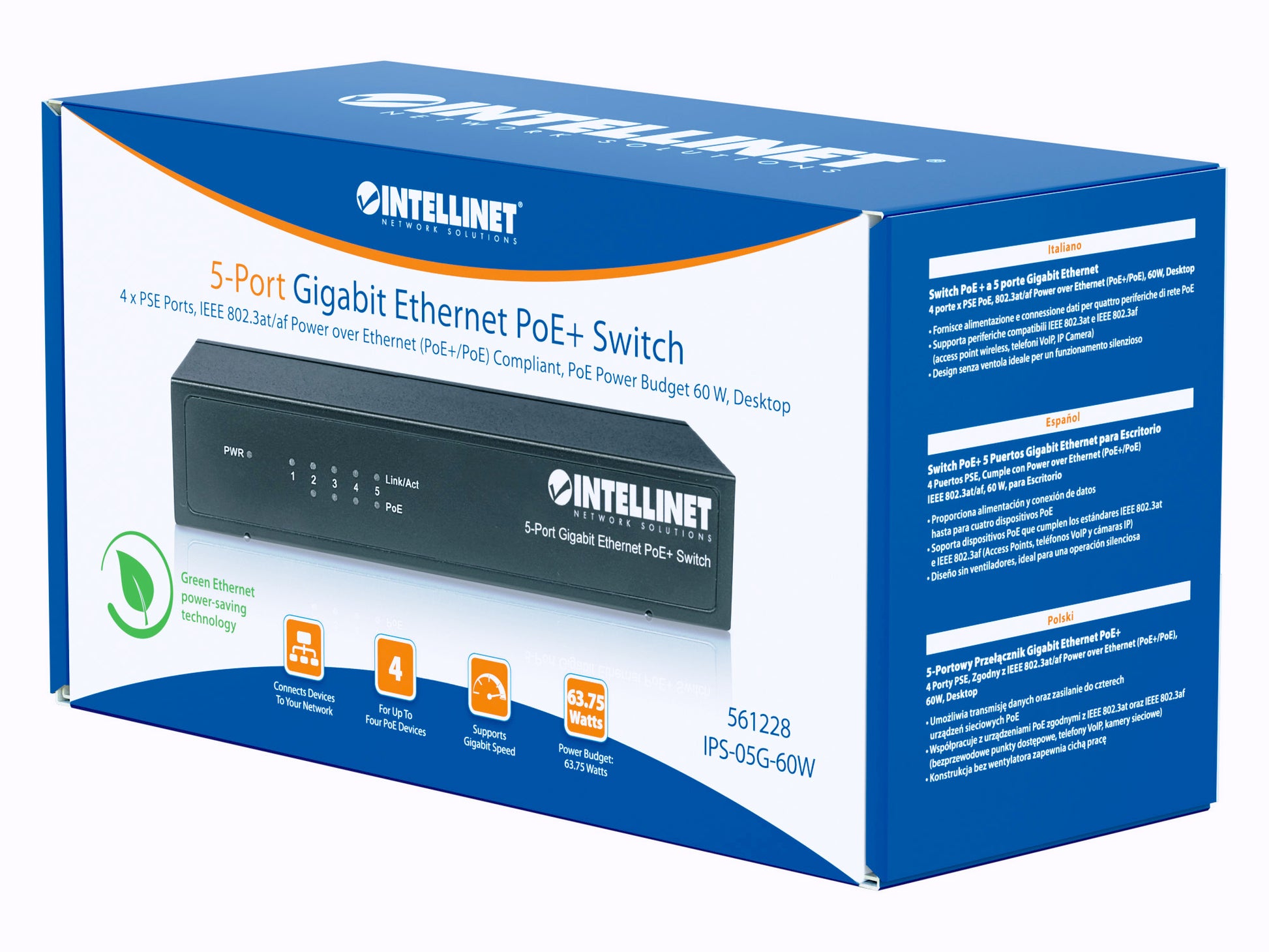 5-Port Gigabit Ethernet PoE+ Switch Packaging Image 2