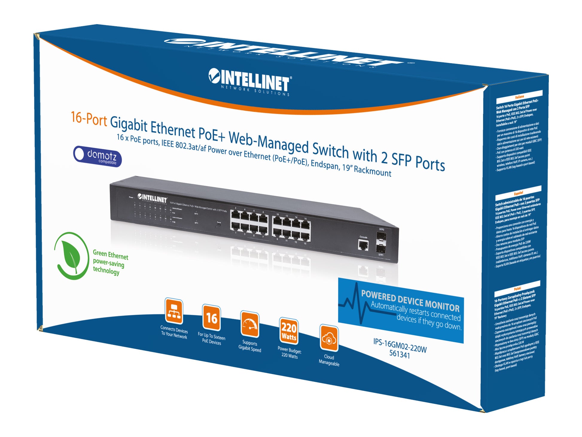 16-Port Gigabit Ethernet PoE+ Web-Managed Switch with 2 SFP Ports Packaging Image 2