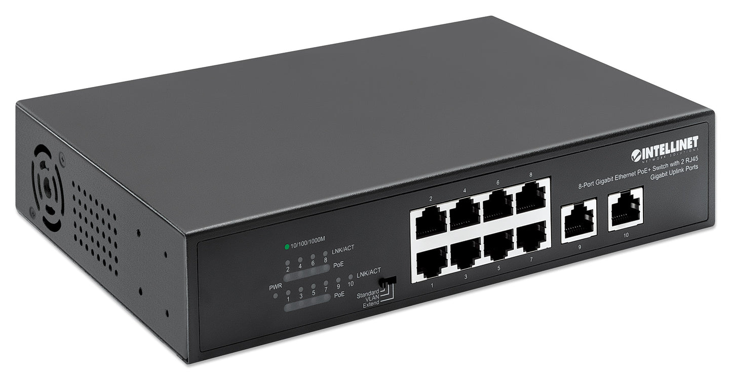 8-Port Gigabit Ethernet PoE+ Switch with 2 RJ45 Gigabit Uplink Ports Image 3