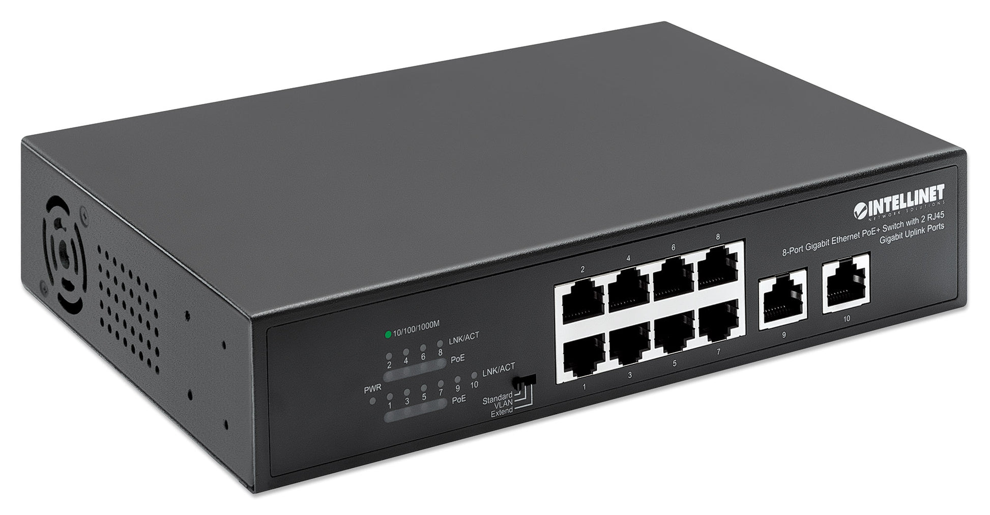 8-Port Gigabit Ethernet PoE+ Switch with 2 RJ45 Gigabit Uplink Ports Image 3