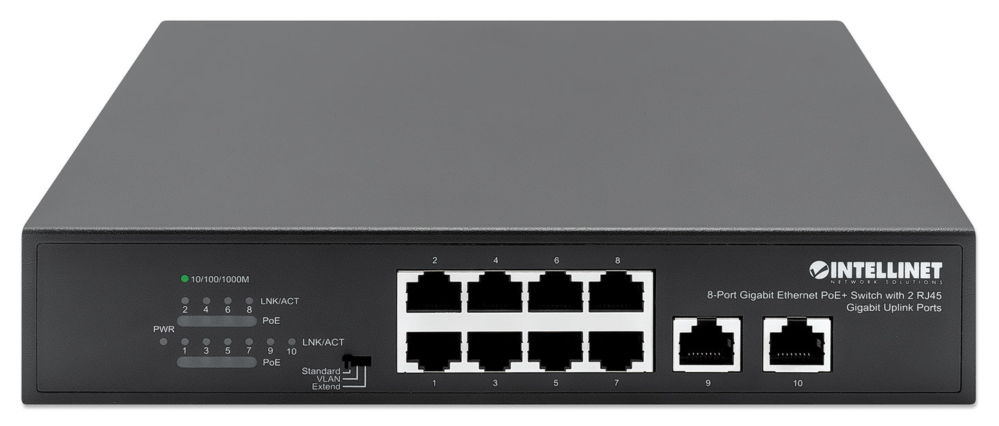 8-Port Gigabit Ethernet PoE+ Switch with 2 RJ45 Gigabit Uplink Ports Image 4