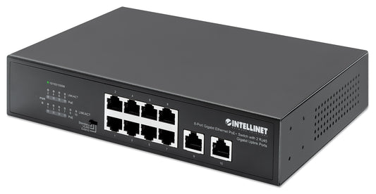 8-Port Gigabit Ethernet PoE+ Switch with 2 RJ45 Gigabit Uplink Ports Image 1