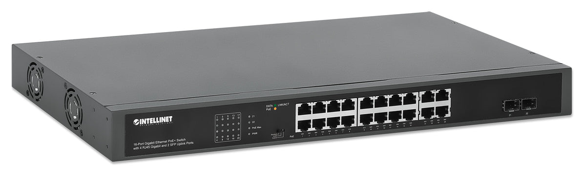 16-Port Gigabit Ethernet PoE+ Switch with 4 RJ45 Gigabit and 2 SFP Uplink Ports Image 3
