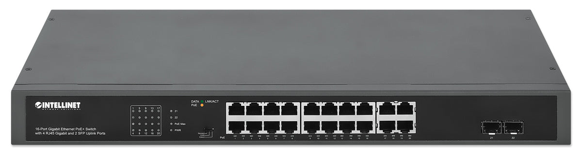 16-Port Gigabit Ethernet PoE+ Switch with 4 RJ45 Gigabit and 2 SFP Uplink Ports Image 4