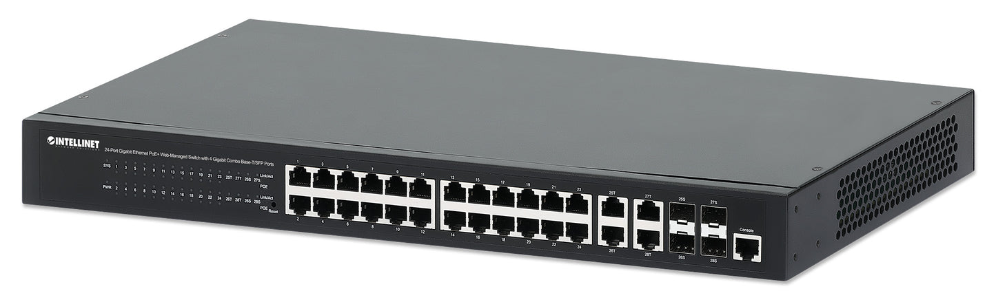 24-Port Gigabit Ethernet PoE+ Web-Managed Switch with 4 Gigabit Combo Base-T/SFP Ports Image 1