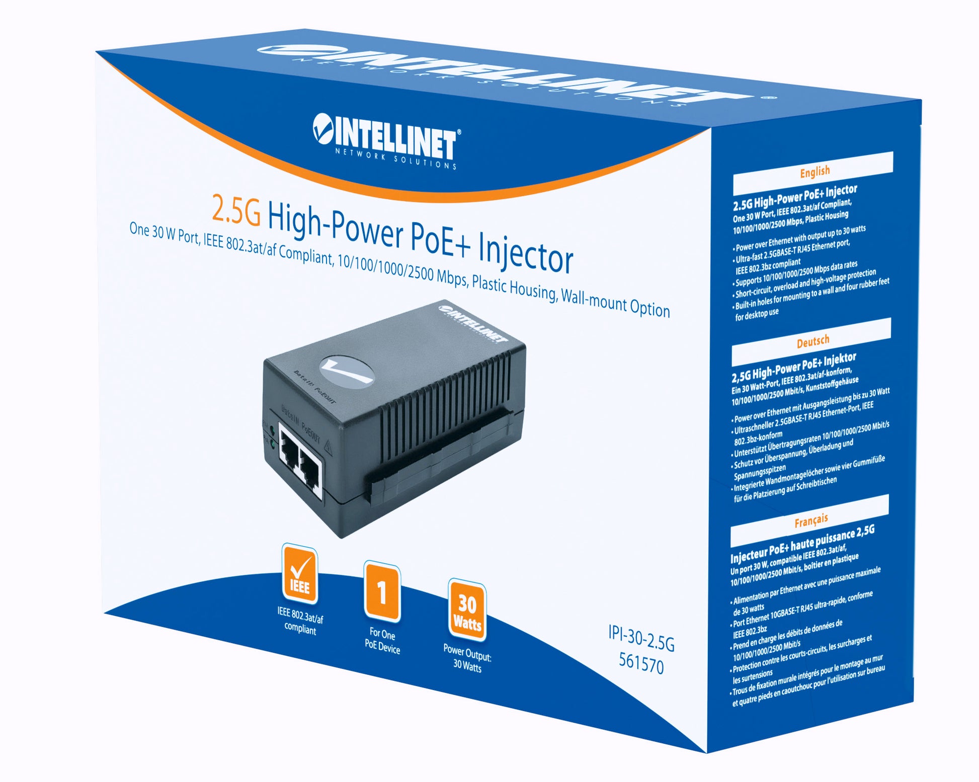 2.5G High-Power PoE+ Injector 30W Packaging Image 2