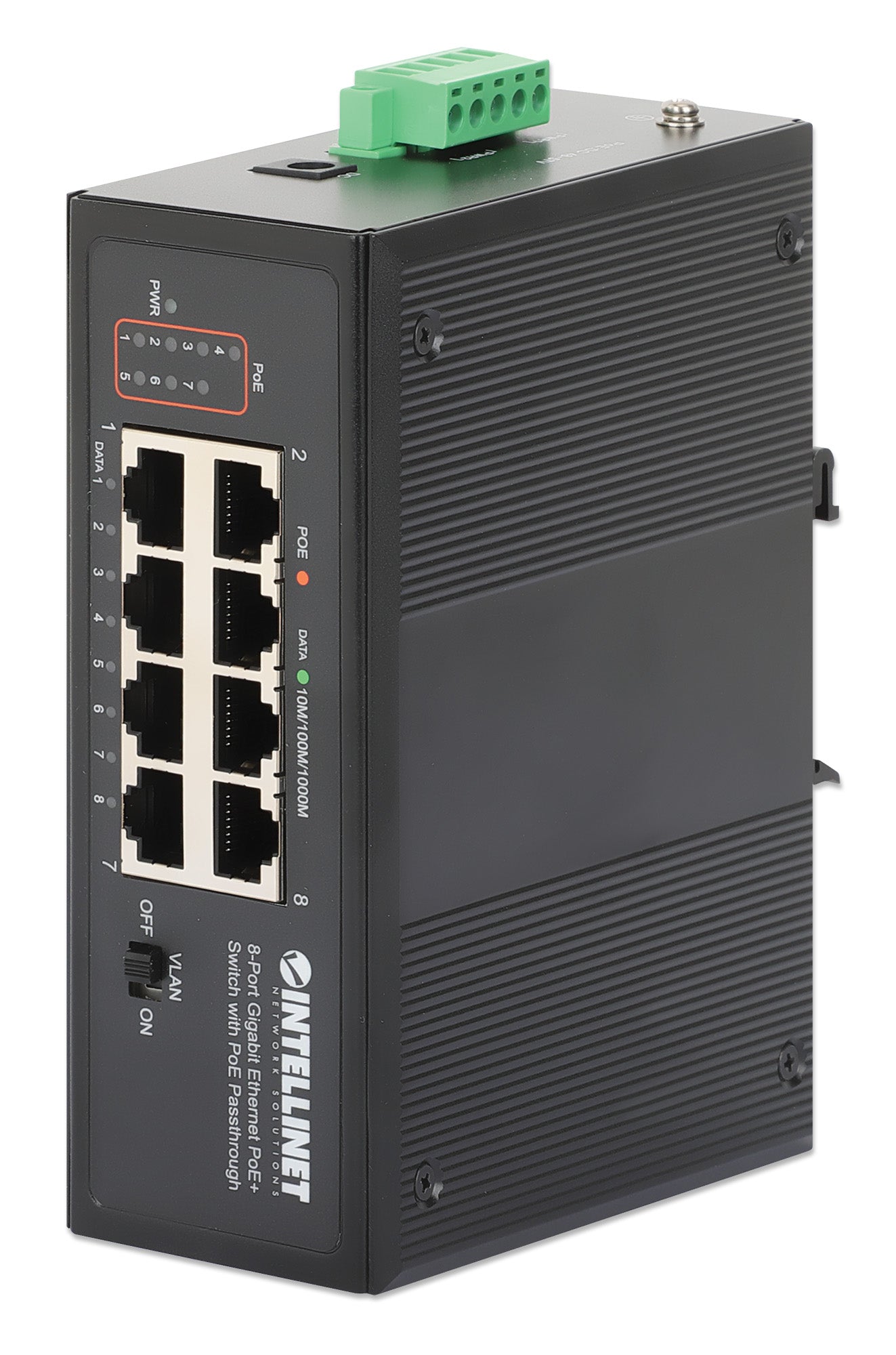 PoE-Powered 8-Port Gigabit Ethernet PoE+ Industrial Switch with PoE Passthrough Image 1