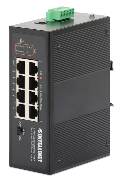PoE-Powered 8-Port Gigabit Ethernet PoE+ Industrial Switch with PoE Passthrough Image 1