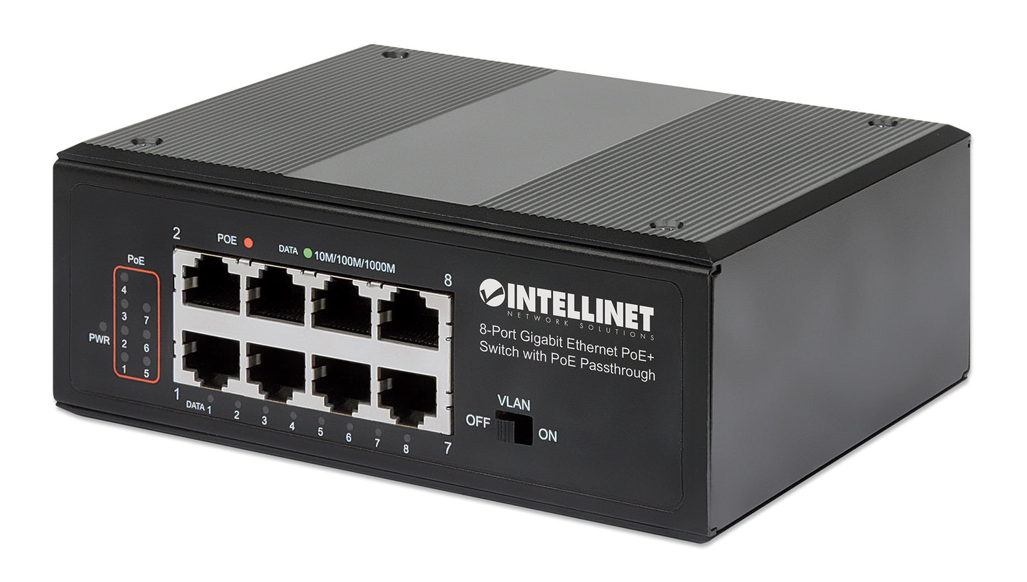 PoE-Powered 8-Port Gigabit Ethernet PoE+ Industrial Switch with PoE Passthrough Image 3