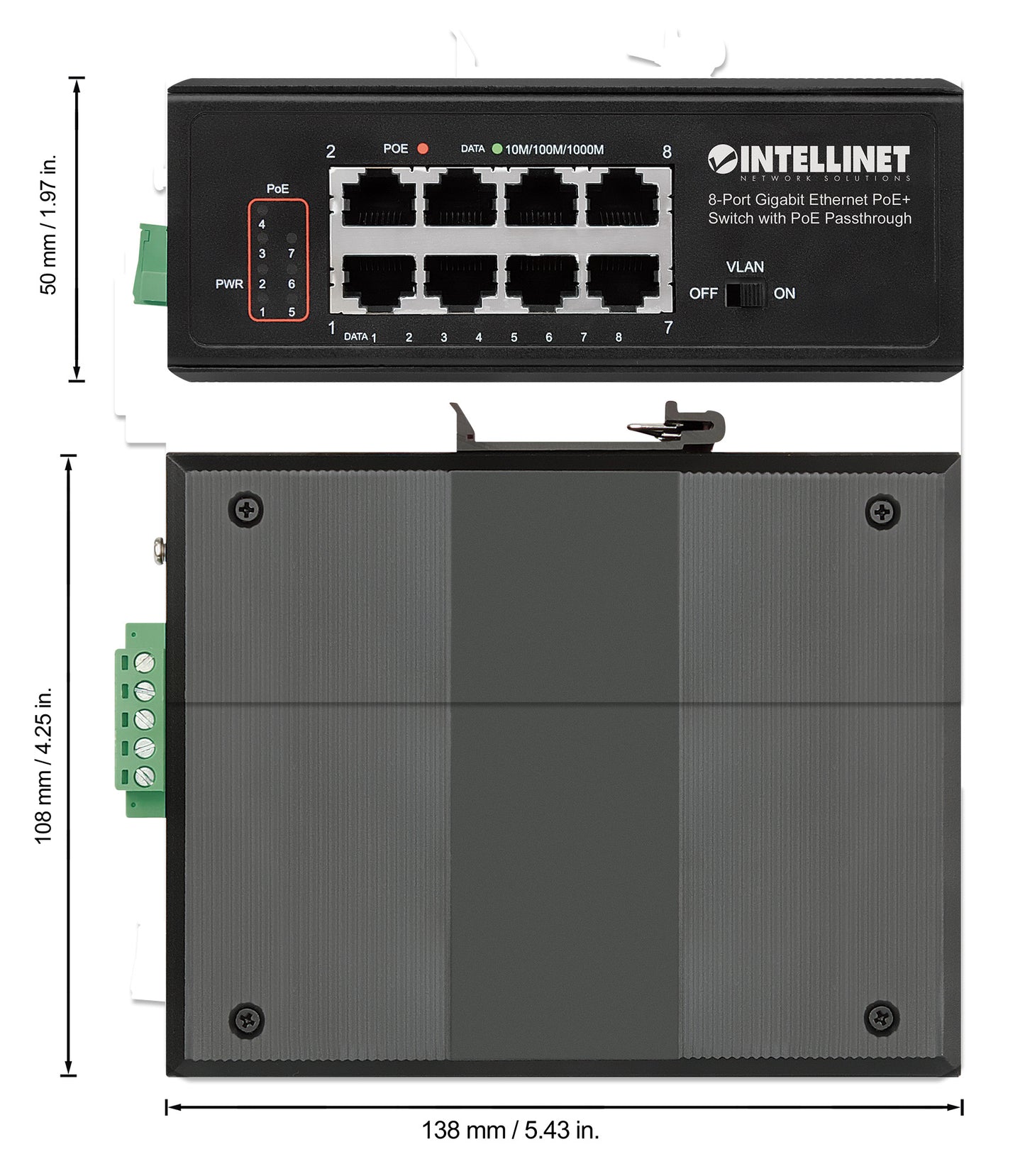 PoE-Powered 8-Port Gigabit Ethernet PoE+ Industrial Switch with PoE Passthrough Image 7