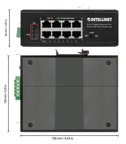 PoE-Powered 8-Port Gigabit Ethernet PoE+ Industrial Switch with PoE Passthrough Image 7