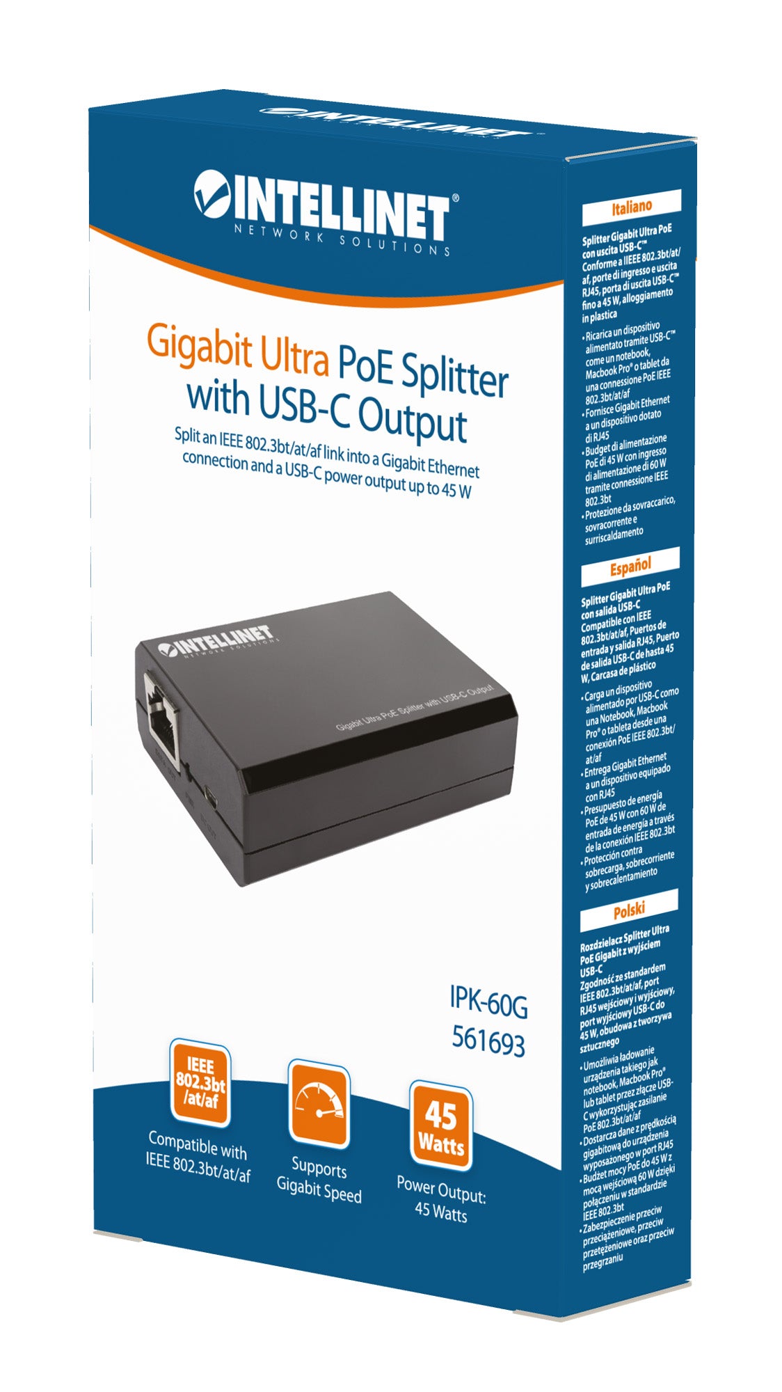 Gigabit Ultra PoE Splitter with USB-C Output Packaging Image 2