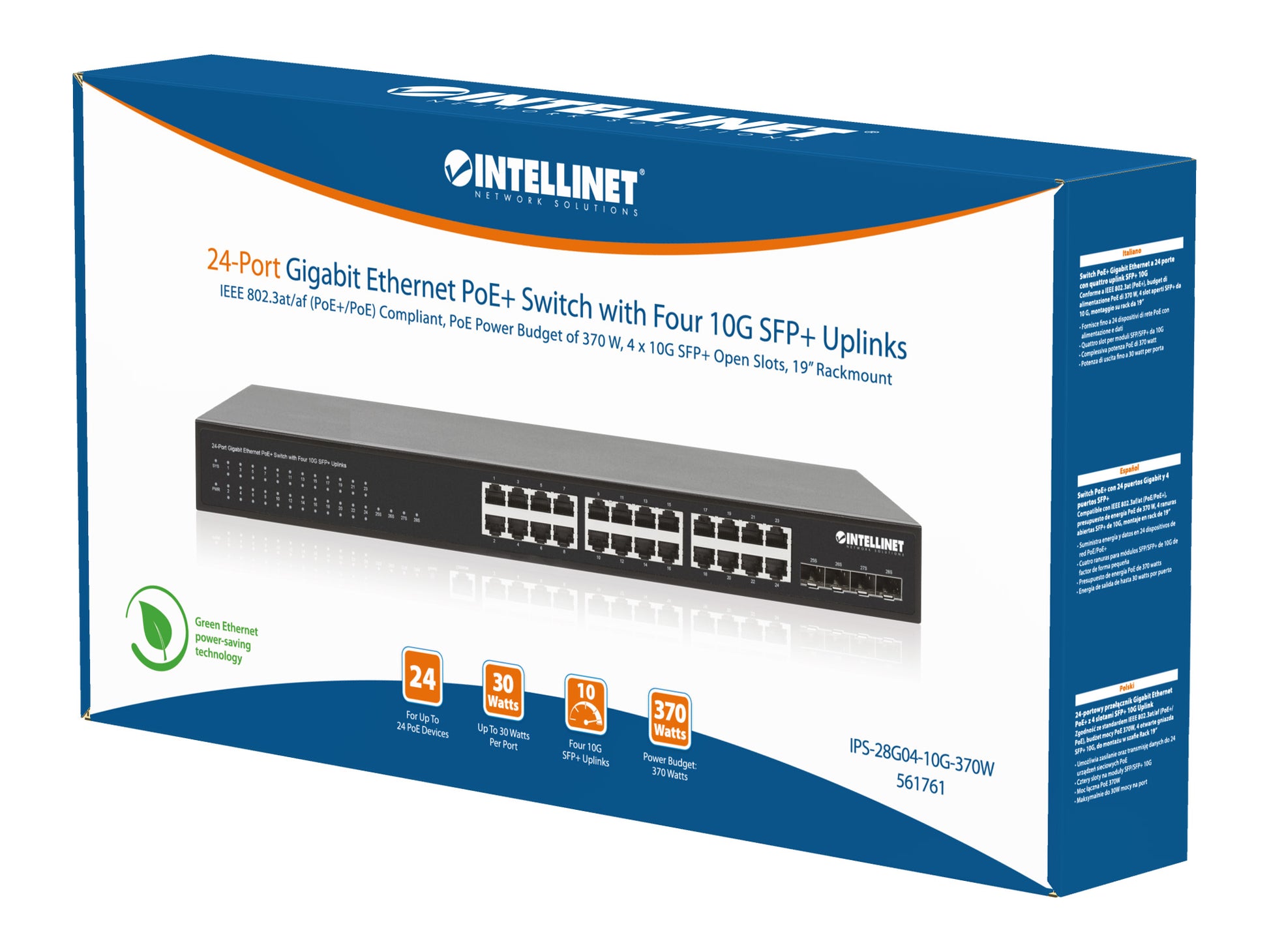 24-Port Gigabit Ethernet PoE+ Switch with Four 10G SFP+ Uplinks Packaging Image 2