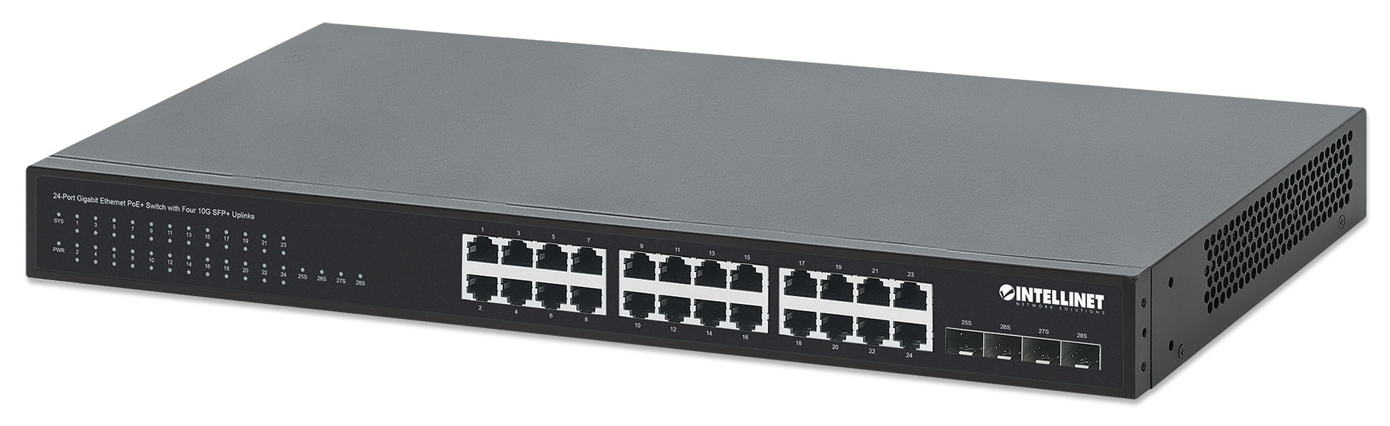 24-Port Gigabit Ethernet PoE+ Switch with Four 10G SFP+ Uplinks Image 1