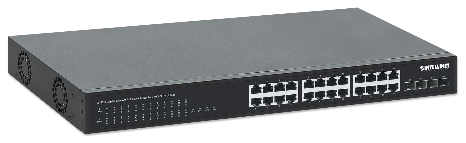 24-Port Gigabit Ethernet PoE+ Switch with Four 10G SFP+ Uplinks Image 3