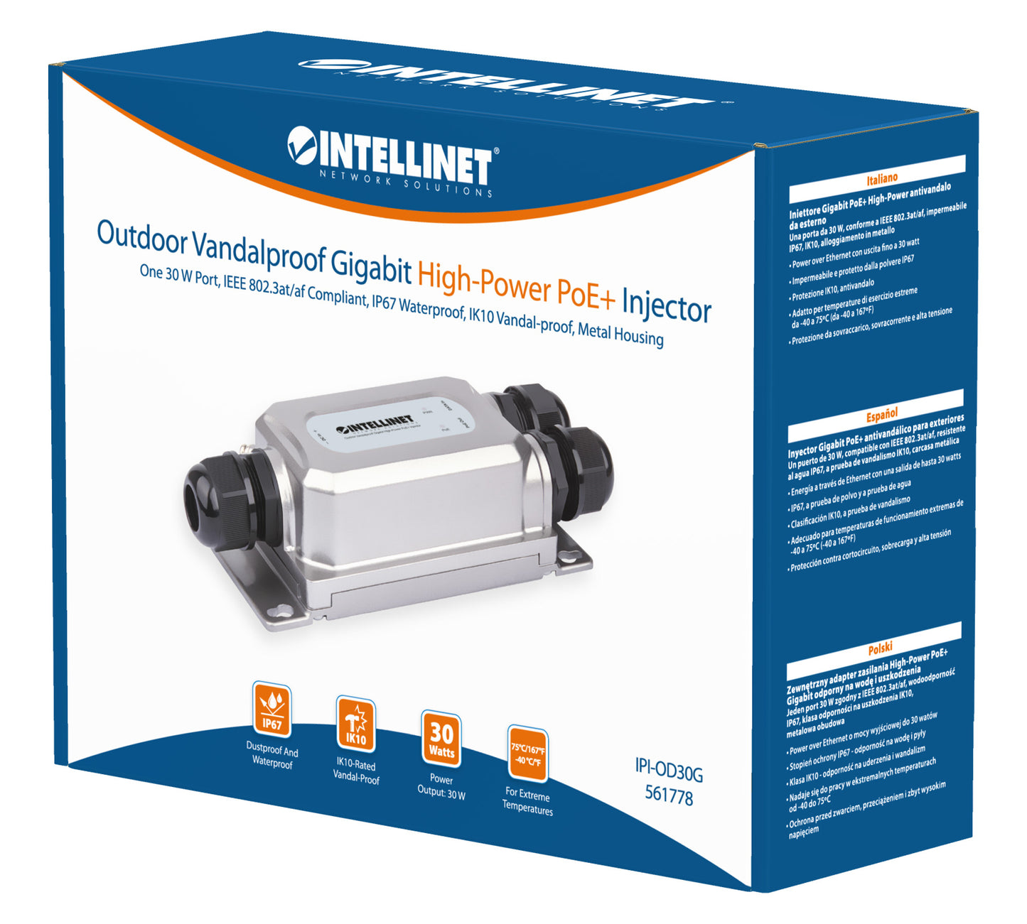 Outdoor Vandalproof Gigabit High-Power PoE+ Injector 30W Packaging Image 2