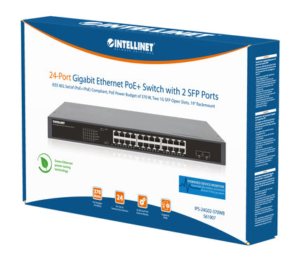 24-Port Gigabit Ethernet PoE+ Switch with 2 SFP Ports Packaging Image 2