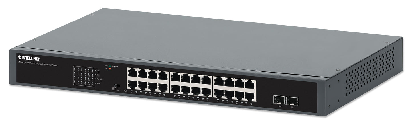 24-Port Gigabit Ethernet PoE+ Switch with 2 SFP Ports Image 1
