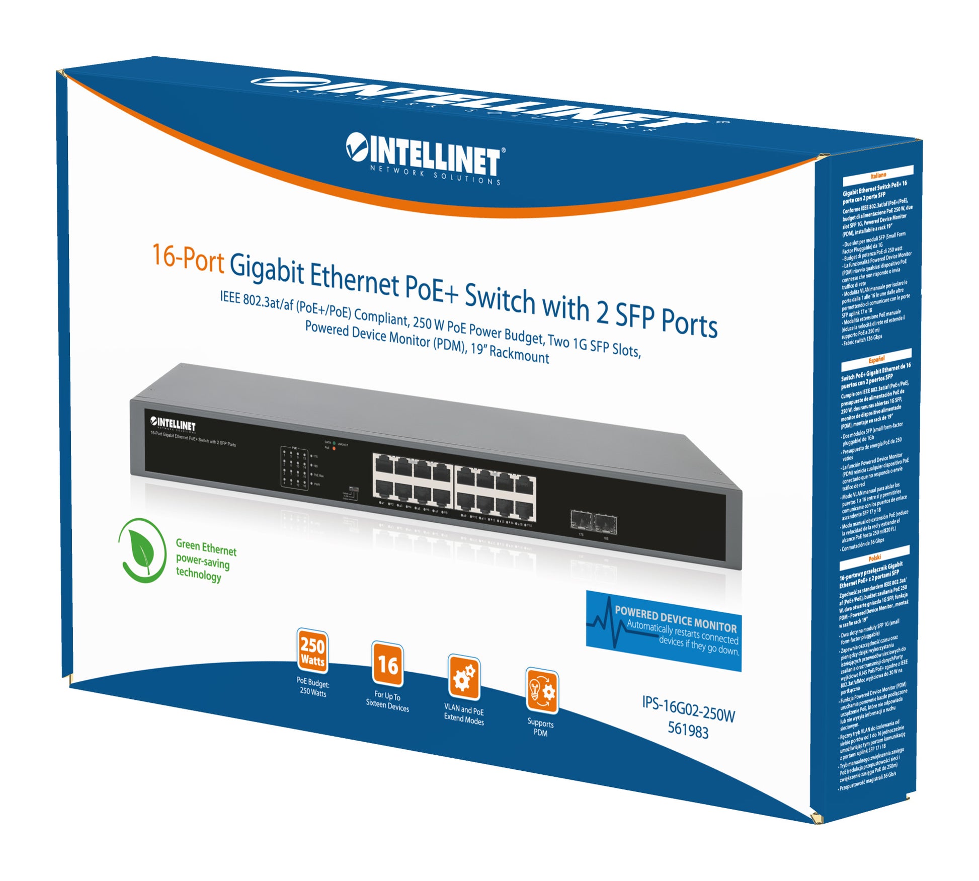 16-Port Gigabit Ethernet PoE+ Switch with 2 SFP Ports Packaging Image 2