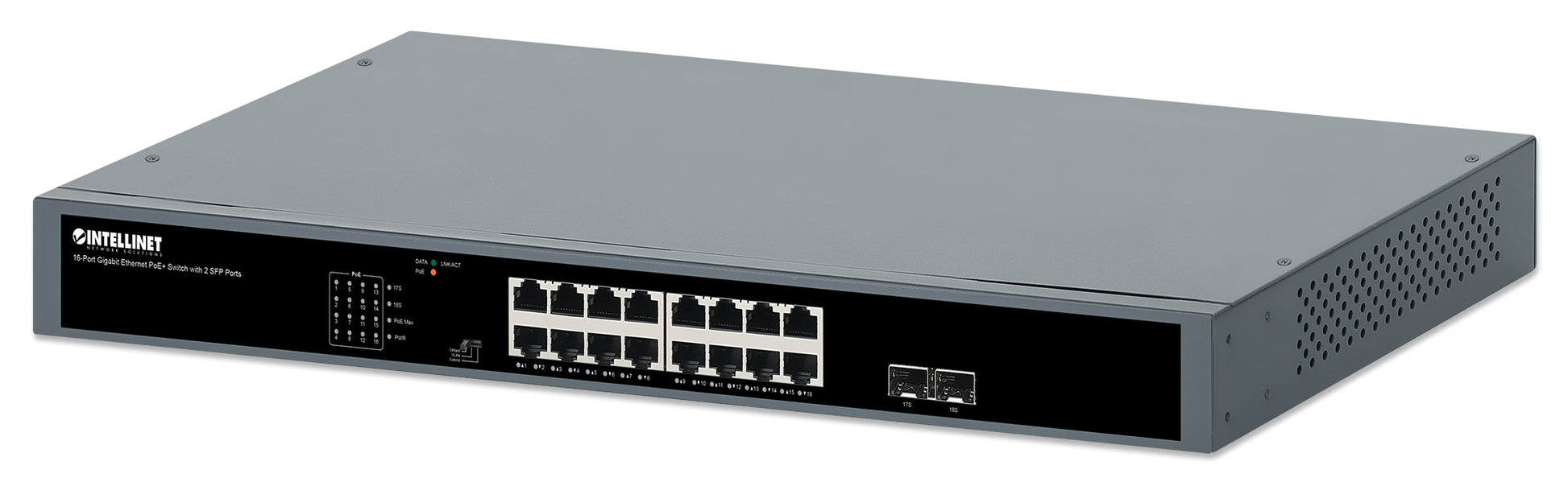 16-Port Gigabit Ethernet PoE+ Switch with 2 SFP Ports Image 1