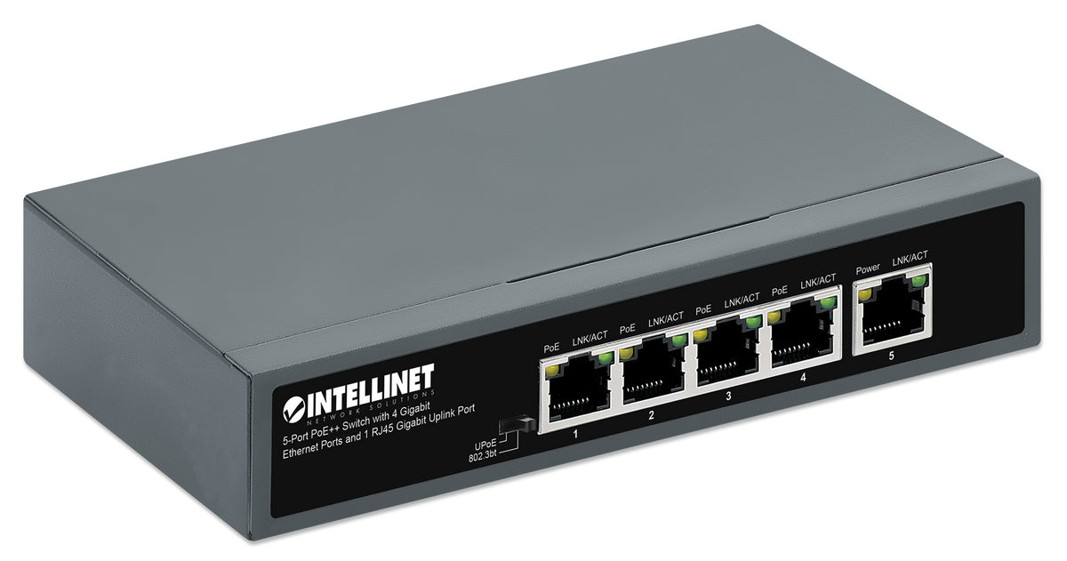 5-Port PoE++ Switch with 4 Gigabit Ethernet Ports and 1 RJ45 Gigabit Uplink Port Image 3