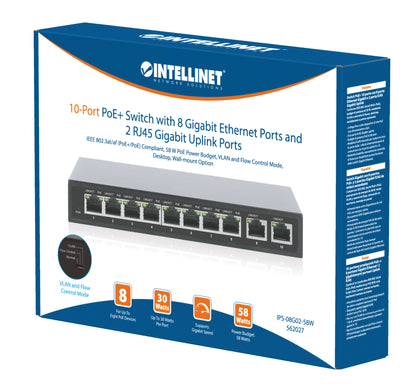 10-Port PoE+ Switch with 8 Gigabit Ethernet Ports and 2 RJ45 Gigabit Uplink Ports Packaging Image 2