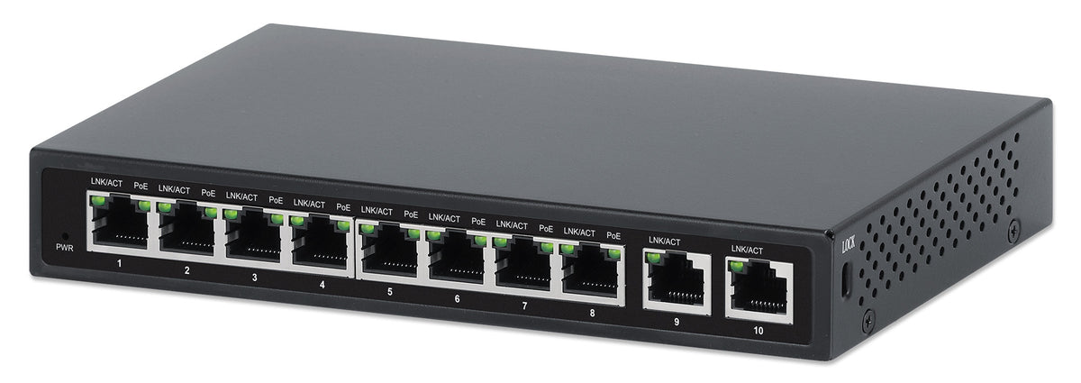 10-Port PoE+ Switch with 8 Gigabit Ethernet Ports and 2 RJ45 Gigabit Uplink Ports Image 1