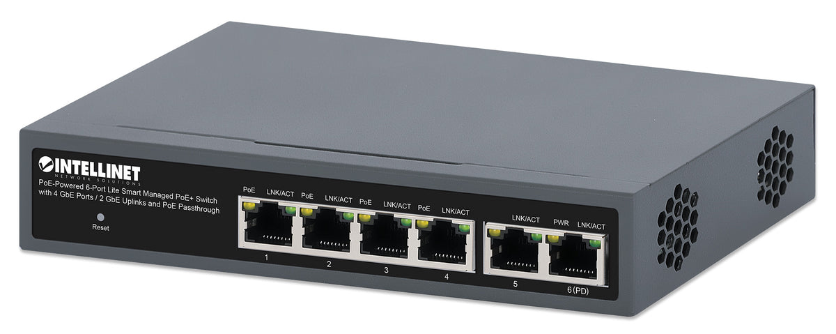 PoE-Powered 6-Port Lite Smart Managed PoE+ Switch with 4 GbE Ports / 2 GbE Uplinks and PoE Passthrough Image 1