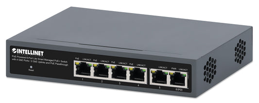 PoE-Powered 6-Port Lite Smart Managed PoE+ Switch with 4 GbE Ports / 2 GbE Uplinks and PoE Passthrough Image 1