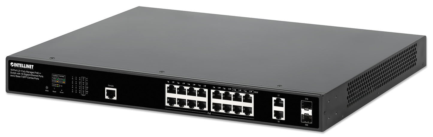 18-Port L2+ Fully Managed PoE++ Switch with 16 Gigabit Ethernet Ports and 2 Base-T/SFP Combo Ports Image 1