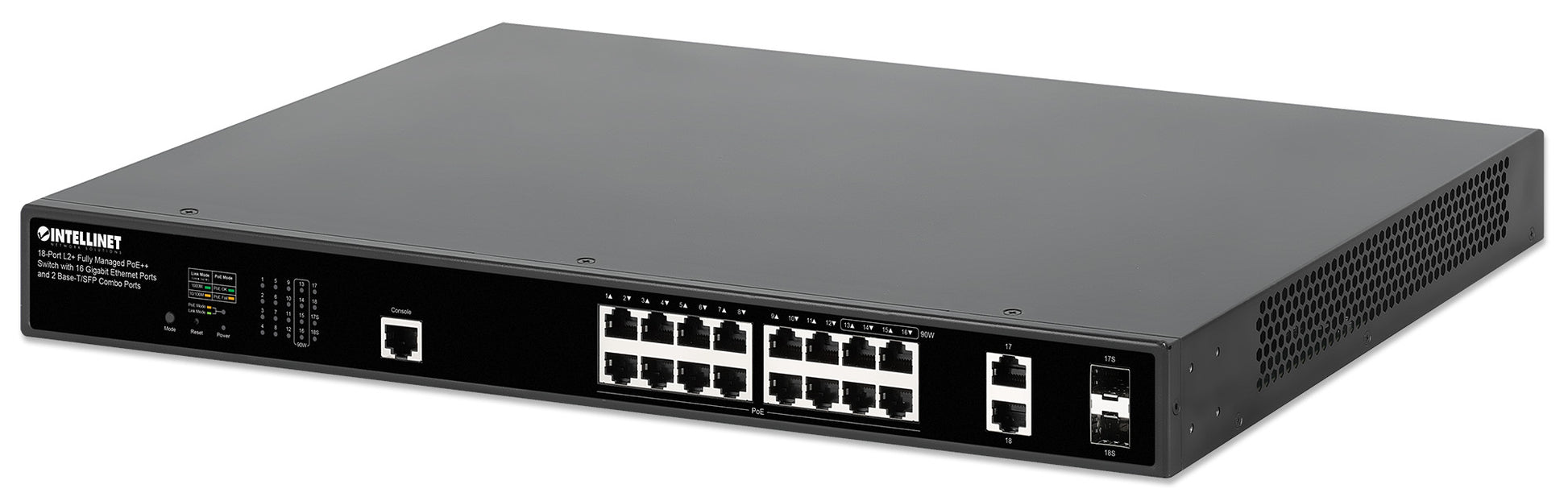 18-Port L2+ Fully Managed PoE++ Switch with 16 Gigabit Ethernet Ports and 2 Base-T/SFP Combo Ports Image 1