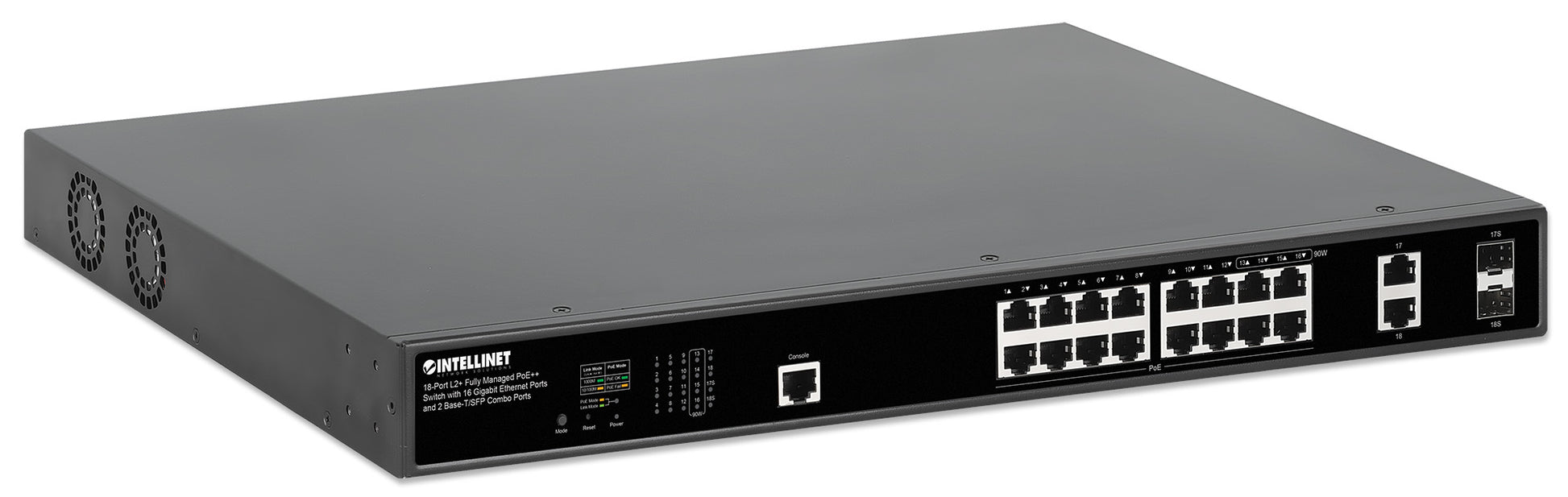 18-Port L2+ Fully Managed PoE++ Switch with 16 Gigabit Ethernet Ports and 2 Base-T/SFP Combo Ports Image 2