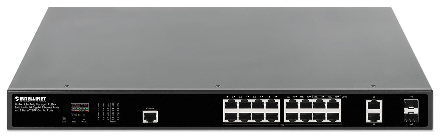 18-Port L2+ Fully Managed PoE++ Switch with 16 Gigabit Ethernet Ports and 2 Base-T/SFP Combo Ports Image 3