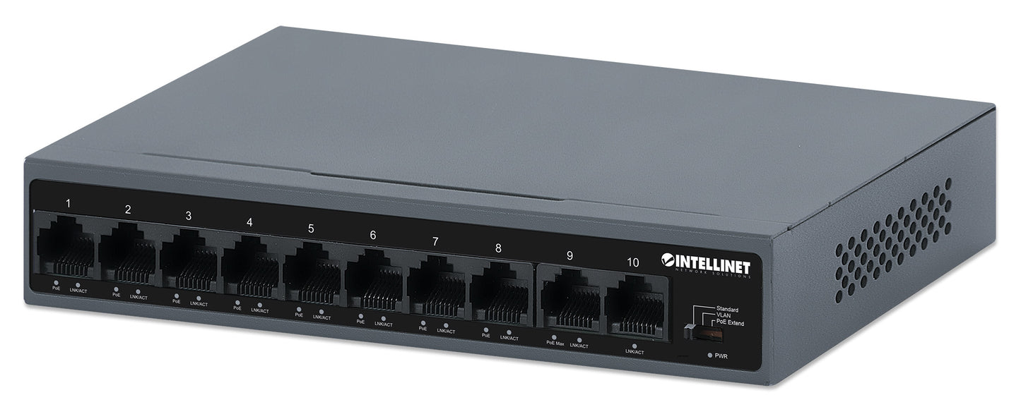 10-Port PoE+ Switch with 8 Fast Ethernet Ports and 2 FE Uplinks Image 1