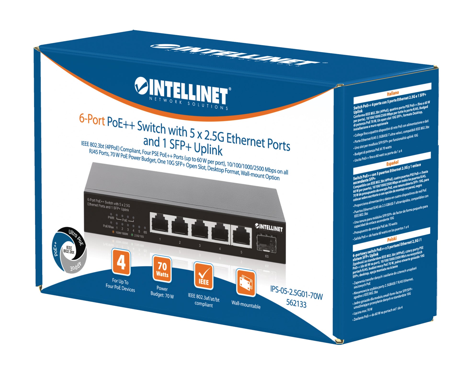 6-Port PoE++ Switch with 5 x 2.5G Ethernet Ports and 1 SFP+ Uplink Packaging Image 2