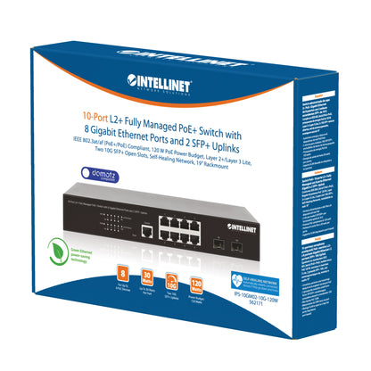 10-Port L2+ Fully Managed PoE+ Switch with 8 Gigabit Ethernet Ports and 2 SFP+ Uplinks Packaging Image 2