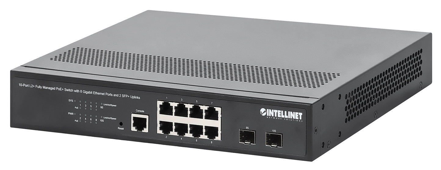 10-Port L2+ Fully Managed PoE+ Switch with 8 Gigabit Ethernet Ports and 2 SFP+ Uplinks Image 1