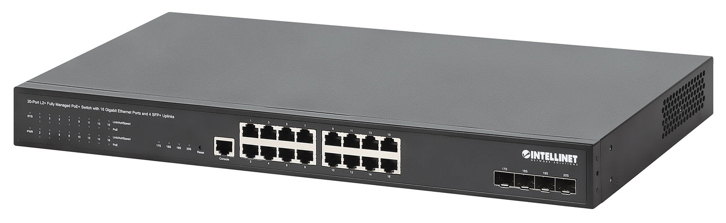 20-Port L2+ Fully Managed PoE+ Switch with 16 Gigabit Ethernet Ports and 4 SFP+ Uplinks Image 1